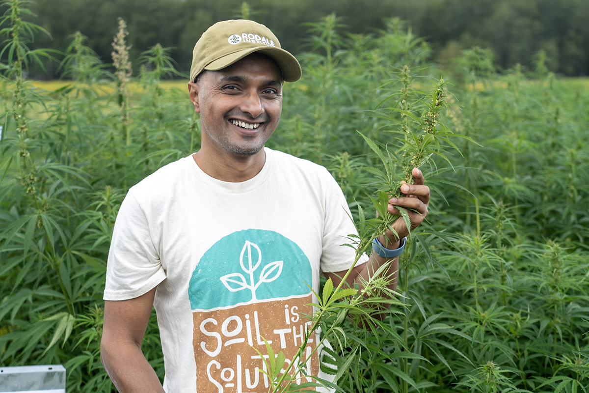Nożyczki tną grubą tkaninę z konopi bez rozdarcia nici